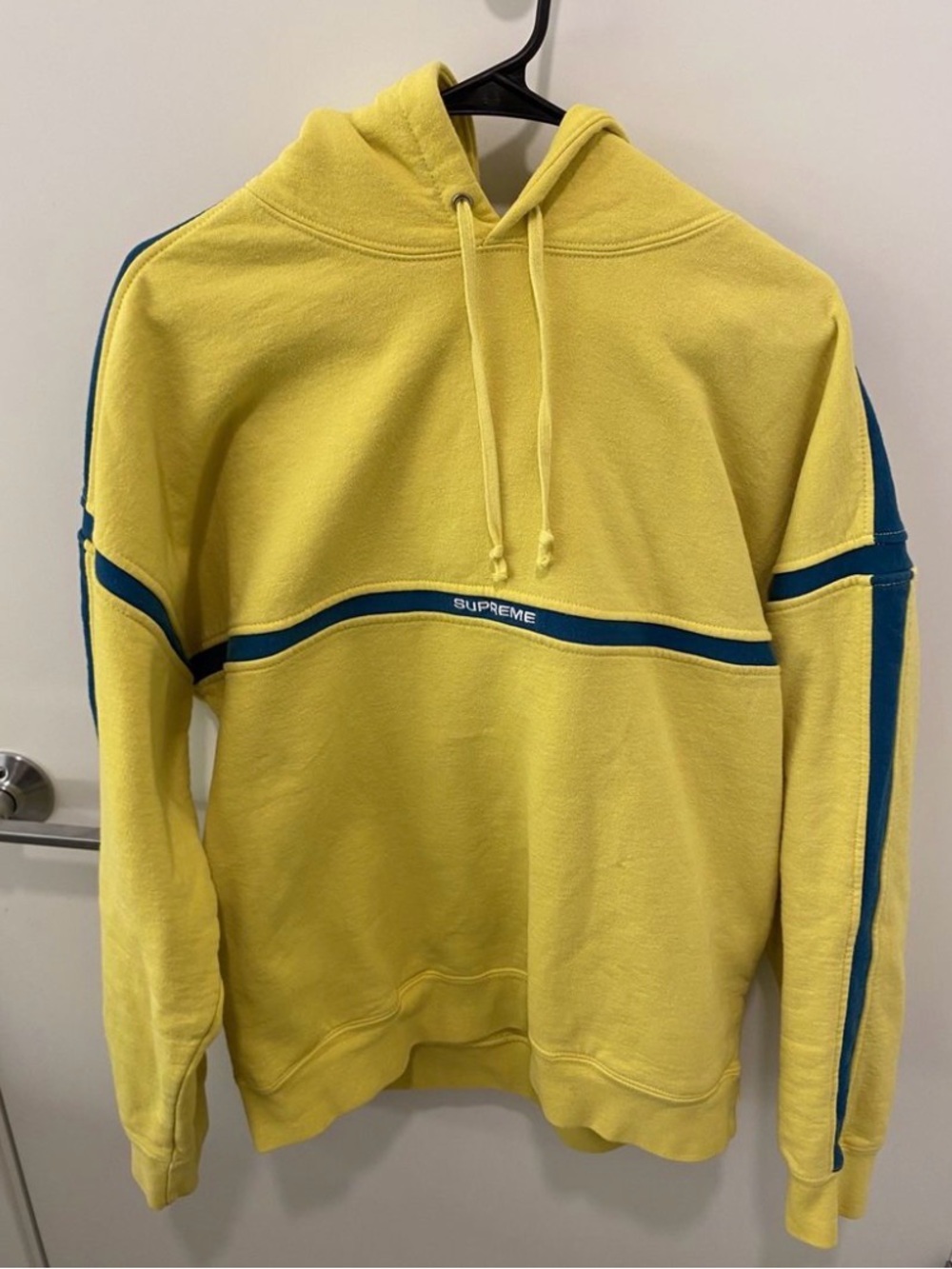 Supreme SS20 Yellow Pullover Warmup Hoodie with Contrasting Tag